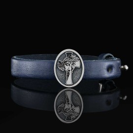 Custom Made Oval Jesus Cross Leather Bracelet