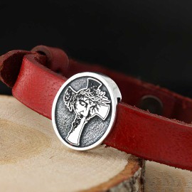 Custom Made Oval Jesus Cross Leather Bracelet