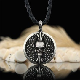 Custom Made Round Winged Skull Necklace
