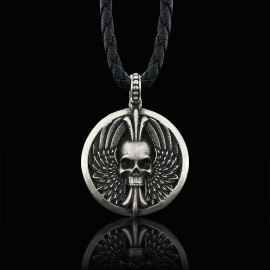 Custom Made Round Winged Skull Necklace