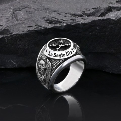 Dhulfiqar Sword Round Ring, Islamic Zulfiqar Sword Jewelry, Zulfiqar Face Ring, Hz Ali Ring Gift, Zulfiqar Jewelry, Muslim Silver Jewelry
