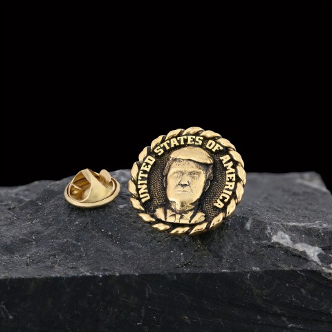 Donald Trump Lapel Pin, Silver Brooch, Men's Label Badge, Gold Plated Badge, Trump Rosette Gift
