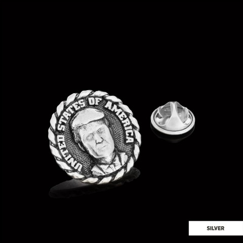 Donald Trump Lapel Pin, Silver Brooch, Men's Label Badge, Gold Plated Badge, Trump Rosette Gift