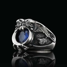 Double Headed Eagle Stoned Ottoman State Coat of Arms Tughra Ring