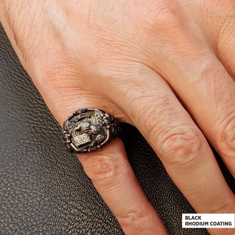 Eagle Of Saint John Apostle Evangelist Cross Pattern Signet Ring, Apostle Evangelist Symbol with Cross Engraving Ring, Christian Men's Ring