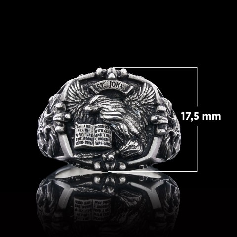 Eagle Of Saint John Apostle Evangelist Cross Pattern Signet Ring, Apostle Evangelist Symbol with Cross Engraving Ring, Christian Men's Ring