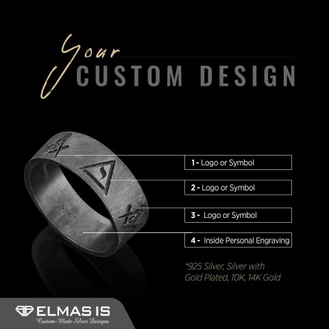 Engraved with Masonic Symbols Ring, Compasses Masonic Ring, Elegant Masonic Ring