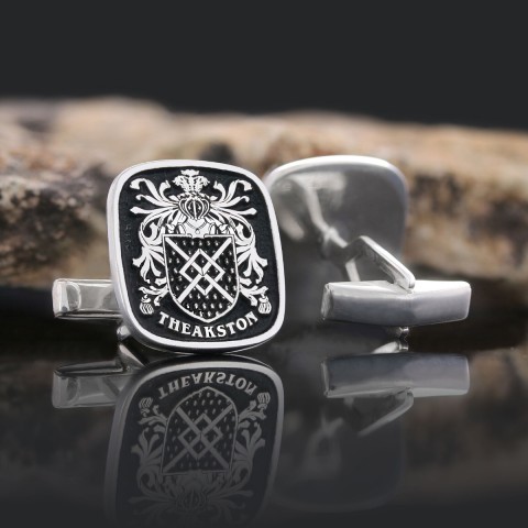 Family Square Cufflinks with Raised Crest, Personalized Emblem Design