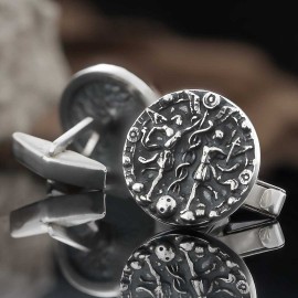 925 Sterling Silver Round Gemini Cufflink