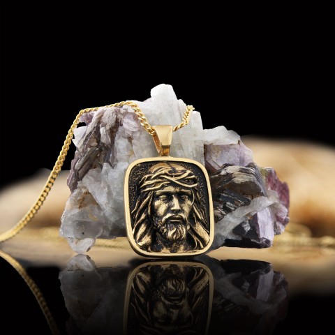 Gold Plated Jesus Jewelry, Jesus Silver Pendant, Men's Religious Gift Christian Necklace, Unisex Jesus Pendant