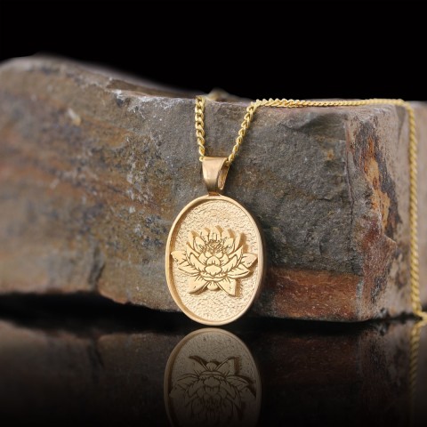 Gold Plated Silver Lotus Flower Necklace, Birth Flower Lotus Pendant, Charm Lotus Jewelry, Gift for Woman