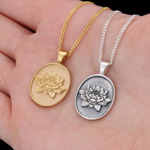 Gold Plated Silver Lotus Flower Necklace, Birth Flower Lotus Pendant, Charm Lotus Jewelry, Gift for Woman