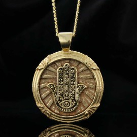 925 Sterling Silver Round Hamsa Pendant