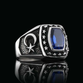 Hand Made Stoned Silver Ring with Stars Men