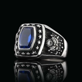 Hand Made Stoned Silver Ring with Stars Men