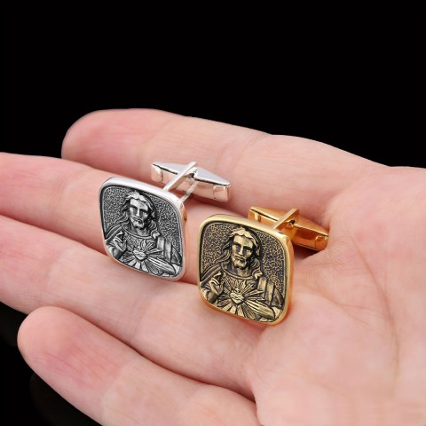 Handcrafted Square Jesus Cufflinks, Christ Religious Cufflinks, Christian Cufflinks, Religious Jewelry, Christ Gold Plated Cufflinks, Messiah Accessory
