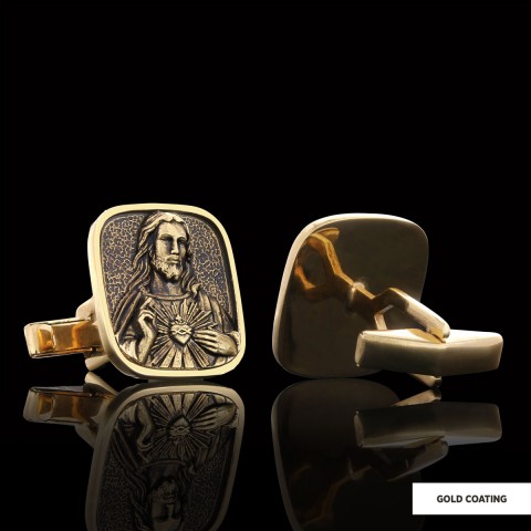 Handcrafted Square Jesus Cufflinks, Christ Religious Cufflinks, Christian Cufflinks, Religious Jewelry, Christ Gold Plated Cufflinks, Messiah Accessory