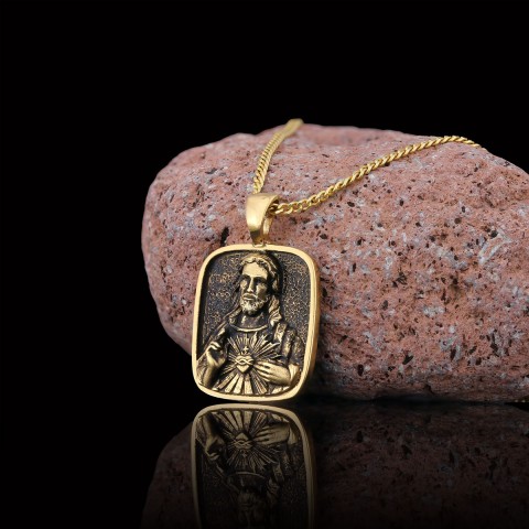 Handcrafted Square Jesus Necklace, Christ Religious Pendant, Christian Necklace, Religious Jewelry, Christ Gold Plated Pendant, Messiah Accessory