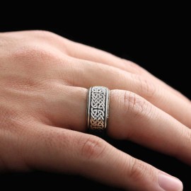 Handcrafted Wicker Pattern Silver Wedding Ring