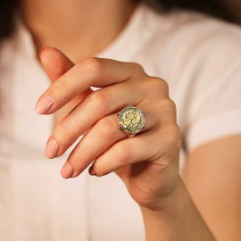 Handmade Antoninus Pius Aureus Roma Coin Women Ring