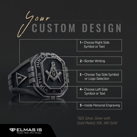 Handmade Lodge Masonic Ring, Custom Mason Ring