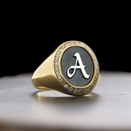 Handmade Oval Stone 925 Sterling Silver Special Monogram A Letter Women Ring