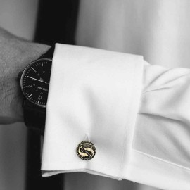 Handmade Silver Round Pisces Cufflink