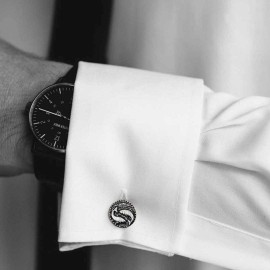 Handmade Silver Round Pisces Cufflink