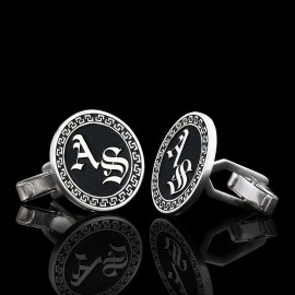 Handmade Special Design Silver Edged With Motifs Round Cufflinks