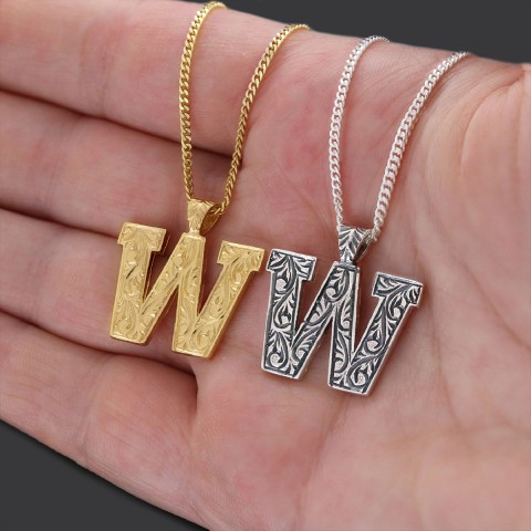 Handmade Sterling Silver Monogram W Letter Necklace