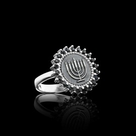 Handmade Stone Jewish Menorah Isolated Women Ring