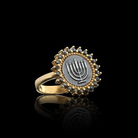 Handmade Stone Jewish Menorah Isolated Women Ring