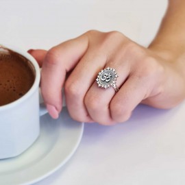 Handmade Stone Oval 925 Sterling Silver Om Buddha Women Ring