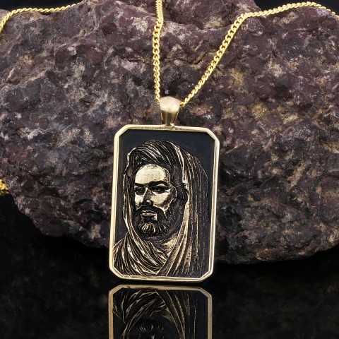 Hazrat Ali Face Necklace, Islamic Rectangular Pendant, Dhulfiqar Jewelry, Zulfiqar Face Necklace, Zulfiqar Jewelry, Muslim Silver Necklace