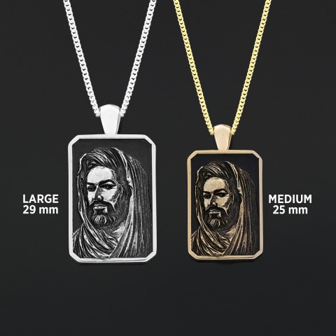 Hazrat Ali Face Necklace, Islamic Rectangular Pendant, Dhulfiqar Jewelry, Zulfiqar Face Necklace, Zulfiqar Jewelry, Muslim Silver Necklace