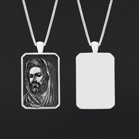 Hazrat Ali Face Necklace, Islamic Rectangular Pendant, Dhulfiqar Jewelry, Zulfiqar Face Necklace, Zulfiqar Jewelry, Muslim Silver Necklace