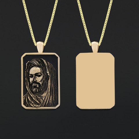 Hazrat Ali Face Necklace, Islamic Rectangular Pendant, Dhulfiqar Jewelry, Zulfiqar Face Necklace, Zulfiqar Jewelry, Muslim Silver Necklace