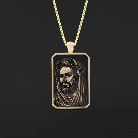Hazrat Ali Face Necklace, Islamic Rectangular Pendant, Dhulfiqar Jewelry, Zulfiqar Face Necklace, Zulfiqar Jewelry, Muslim Silver Necklace