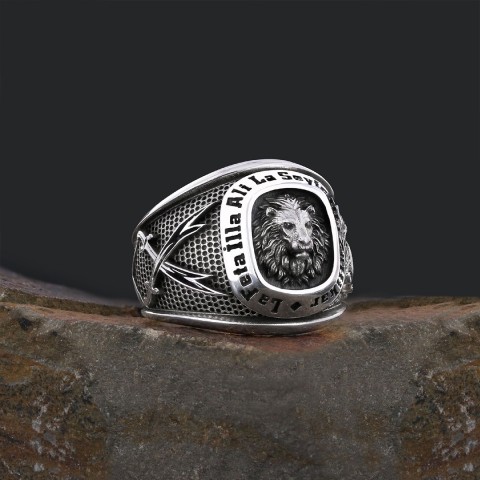 Hazrat Ali Lion Ring, Dhulfiqar Sword Round Ring, Islamic Zulfiqar Sword Jewelry, Zulfiqar Face Ring Jewelry, Muslim Silver Ring