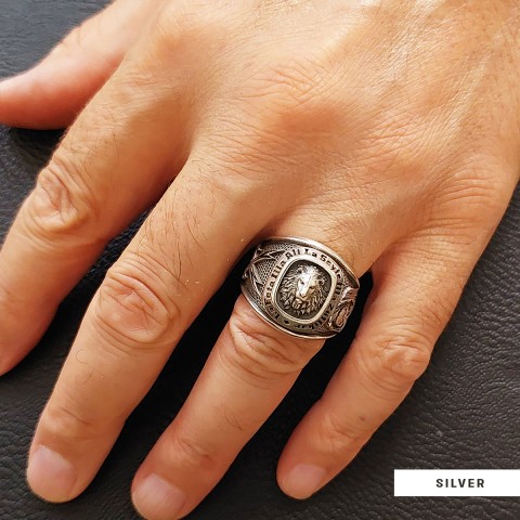 Hazrat Ali Lion Ring, Dhulfiqar Sword Round Ring, Islamic Zulfiqar Sword Jewelry, Zulfiqar Face Ring Jewelry, Muslim Silver Ring