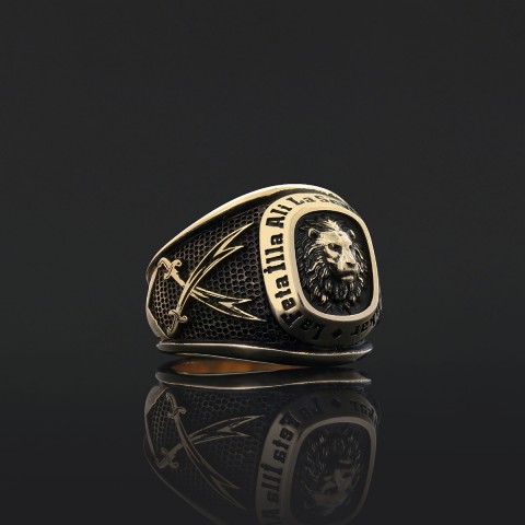 Hazrat Ali Lion Ring, Dhulfiqar Sword Round Ring, Islamic Zulfiqar Sword Jewelry, Zulfiqar Face Ring Jewelry, Muslim Silver Ring