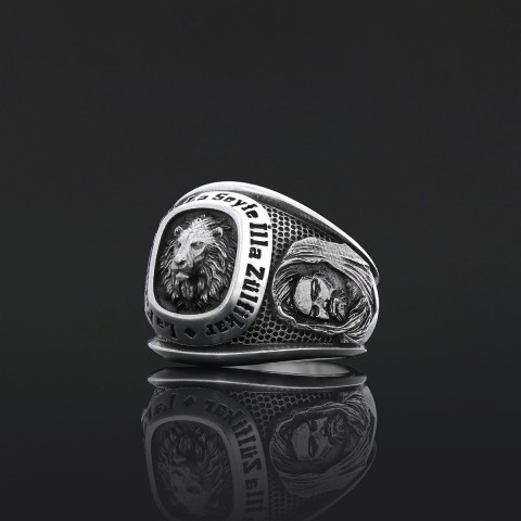 Hazrat Ali Lion Ring, Dhulfiqar Sword Round Ring, Islamic Zulfiqar Sword Jewelry, Zulfiqar Face Ring Jewelry, Muslim Silver Ring