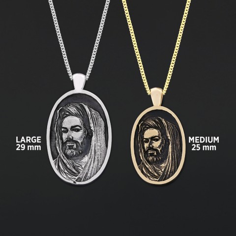 Islamic Oval Pendant, Dhulfiqar Jewelry, Zulfiqar Face Necklace, Zulfiqar Jewelry, Muslim Silver Hazrat Ali Face Necklace