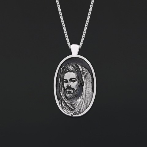 Islamic Oval Pendant, Dhulfiqar Jewelry, Zulfiqar Face Necklace, Zulfiqar Jewelry, Muslim Silver Hazrat Ali Face Necklace