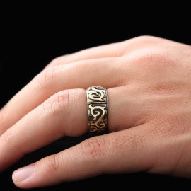 Ivy Pattern Embroidered Special Production Silver Wedding Ring