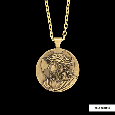 Jesus Christian Pendant, Gold Plated Jesus Necklace, Religious Jewelry, Gift for Her, Gift for Him