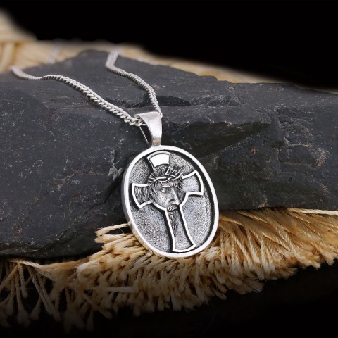 Jesus Cross Necklace, Christ Jesus Silver Necklace, Jesus Men's Gift, Christian Pendant, Gold Plated Cross Pendant Christian Accessory