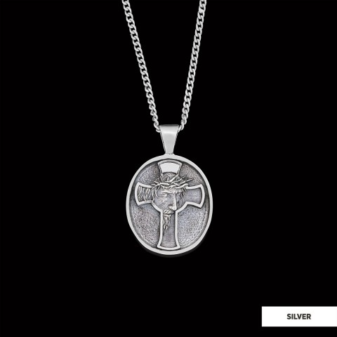 Jesus Cross Necklace, Christ Jesus Silver Necklace, Jesus Men's Gift, Christian Pendant, Gold Plated Cross Pendant Christian Accessory