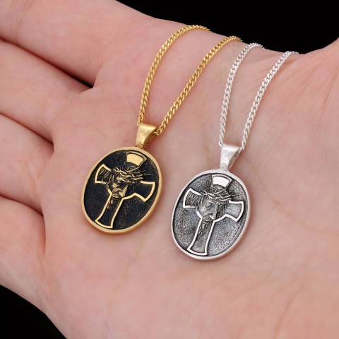 Jesus Cross Necklace, Christ Jesus Silver Necklace, Jesus Men's Gift, Christian Pendant, Gold Plated Cross Pendant Christian Accessory