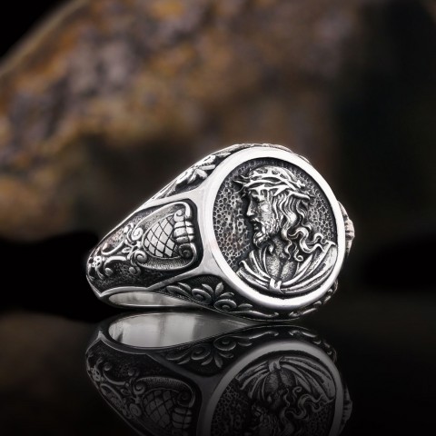 Jesus Motif Ring, Jesus Ring, Silver Religious Ring, Gold Plated Jesus Jewelry, Christian Signet Ring